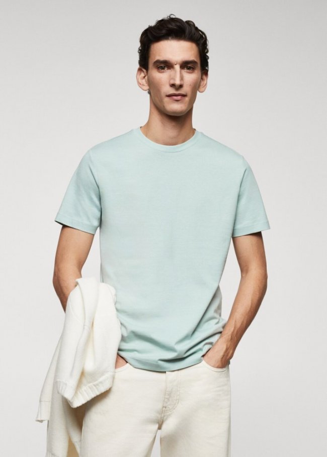 Mango Camiseta básica algodón - Verde agua