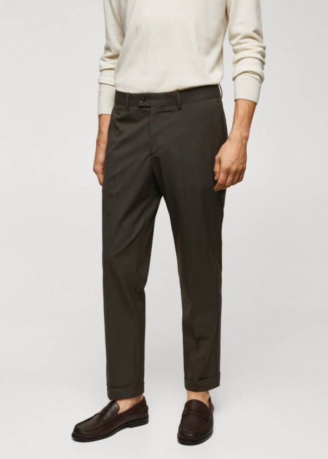 Mango Pantalón slim fit micro pata de gallo - Marrón