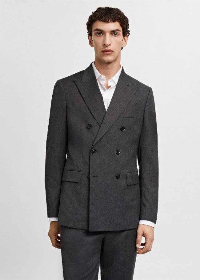 Mango Americana traje slim fit cruzada - Gris