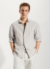 Mango Camisa slim fit lino rayas - Khaki