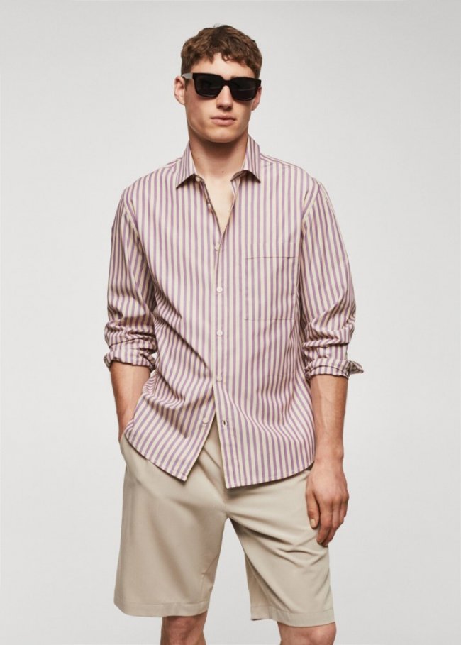 Mango Camisa rayas kodak 100% algodón - Púrpura