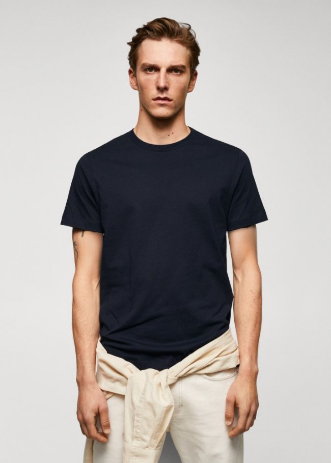 Mango Camiseta básica algodón comfort stretch - Azul marino oscuro