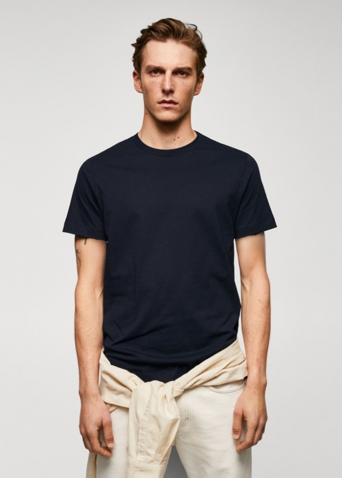 Mango Camiseta básica algodón comfort stretch - Azul marino oscuro