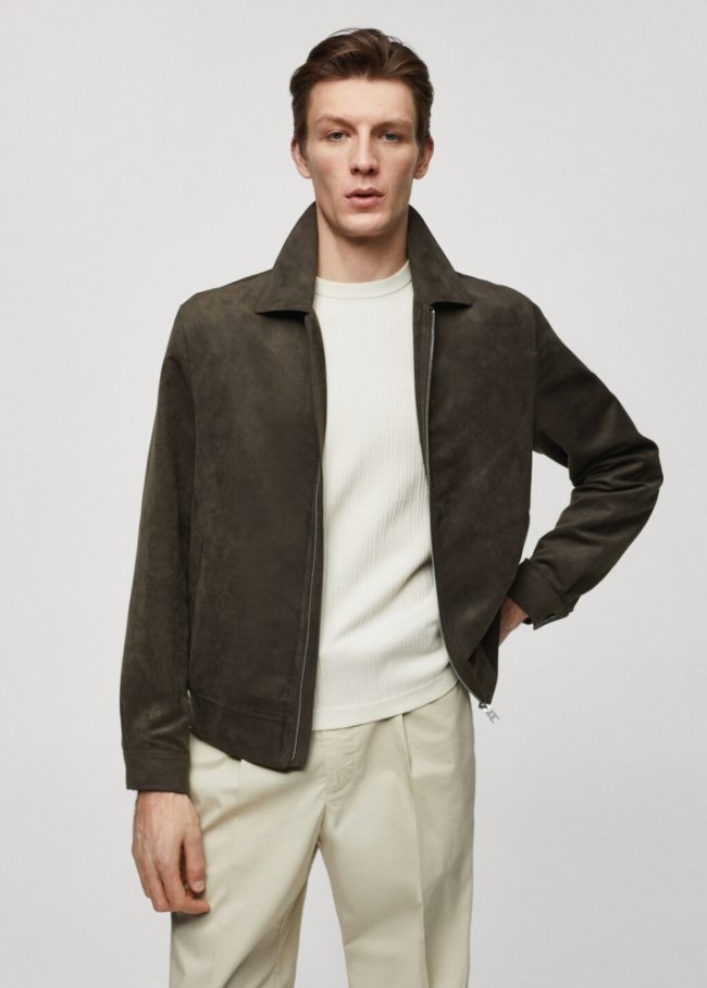 Mango Cazadora efecto ante cremallera - Gris