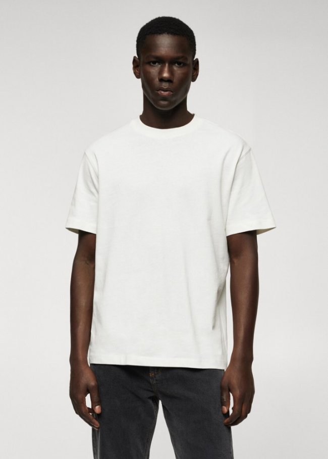 Mango Camiseta básica 100% algodón relaxed fit - Blanco roto