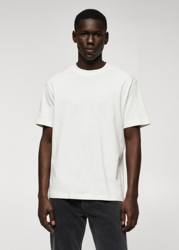 Mango Camiseta básica 100% algodón relaxed fit - Blanco roto