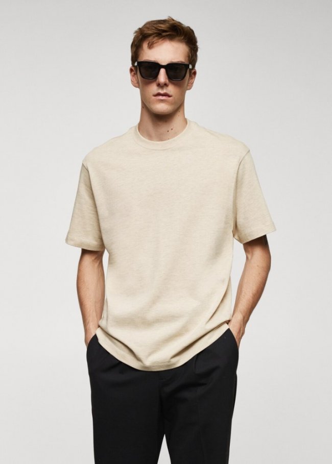 Mango Camiseta básica 100% algodón relaxed fit - Arena