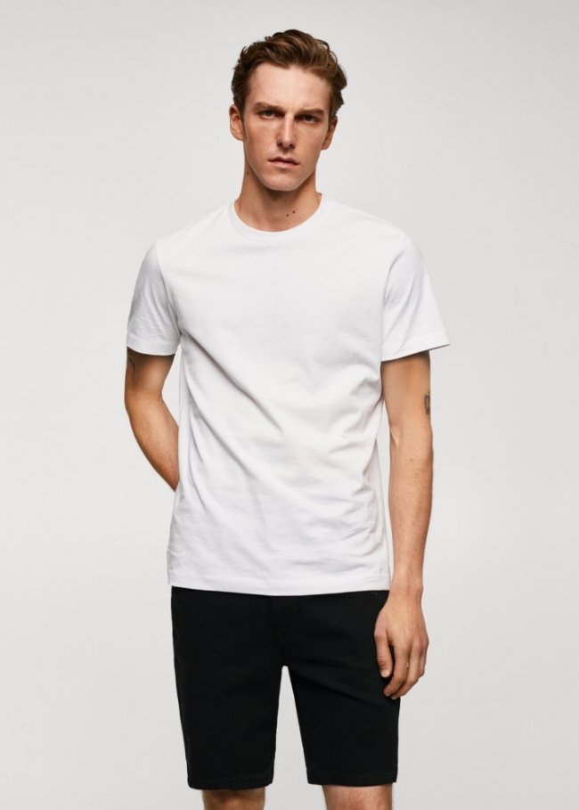 Mango Camiseta básica algodón comfort stretch - Blanco