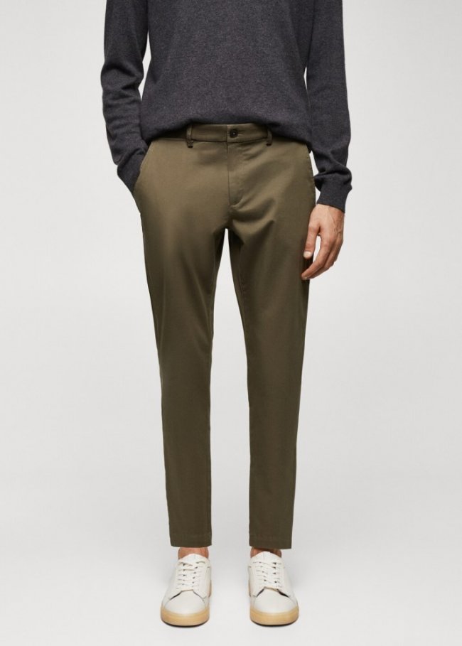 Mango Pantalón algodón tapered crop - Verde medio