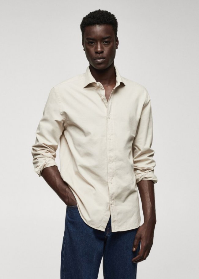 Mango Camisa slim fit 100% algodón - Beige