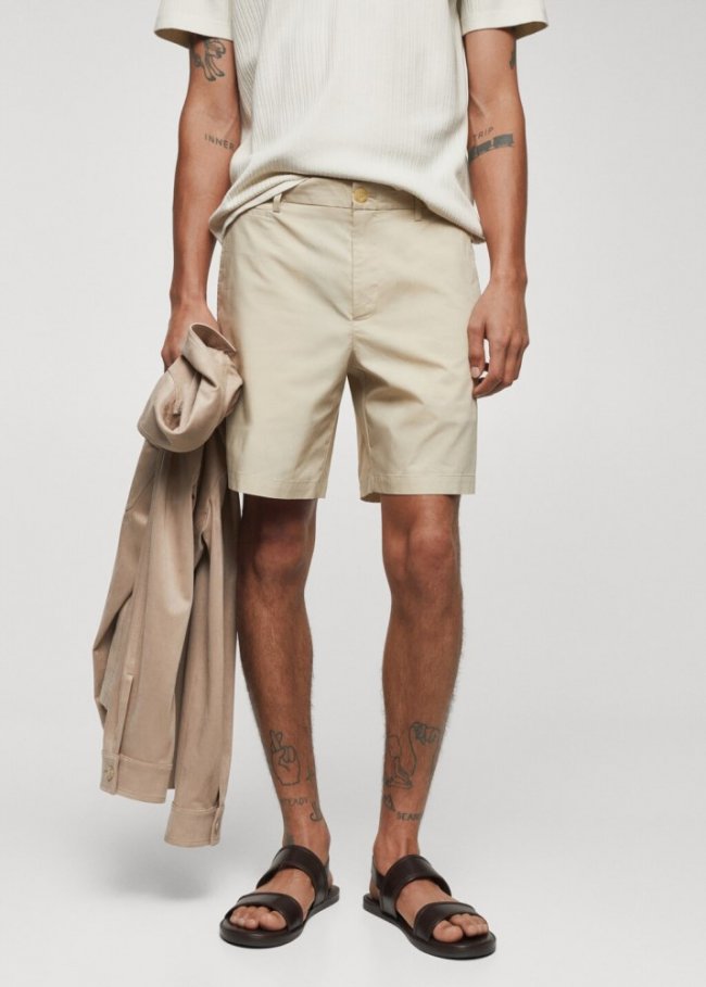 Mango Bermudas slim fit algodón - Arena