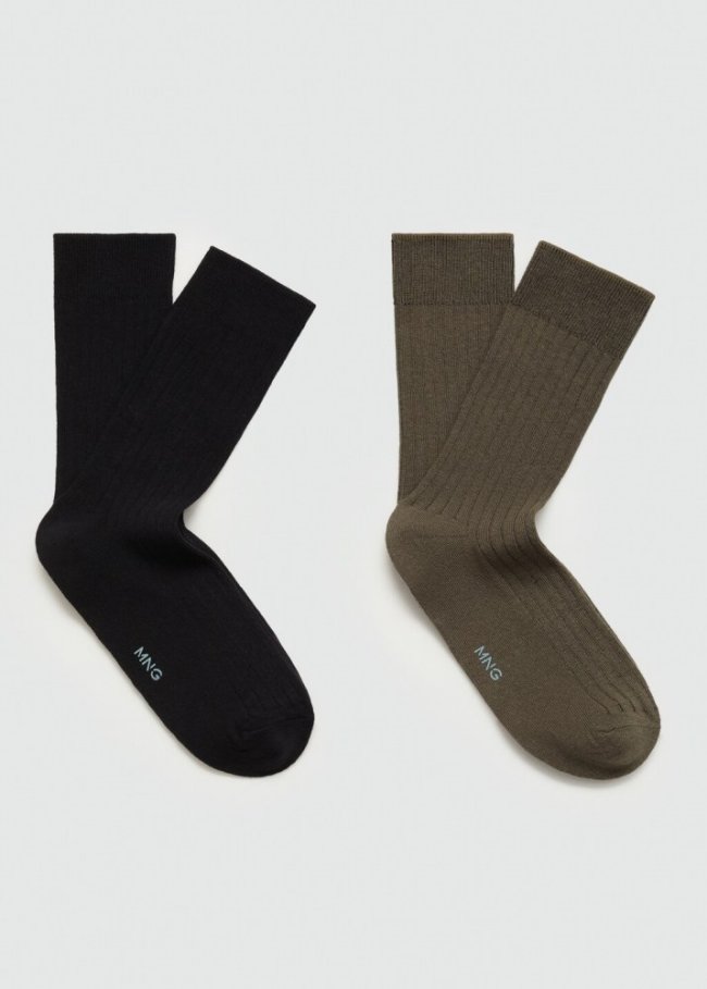 Mango Pack 2 calcetines algodón canalé - Khaki