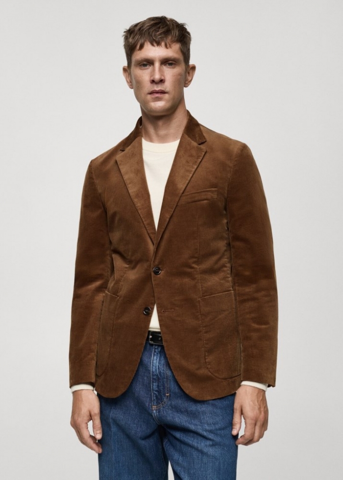 Mango Americana slim fit pana - Marrón