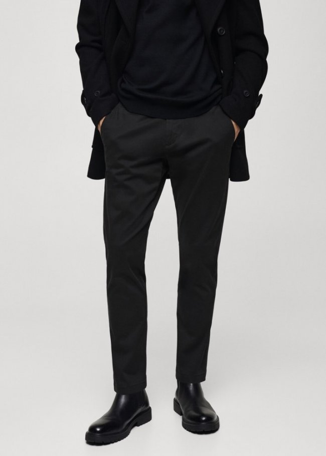 Mango Pantalón algodón tapered crop - Negro
