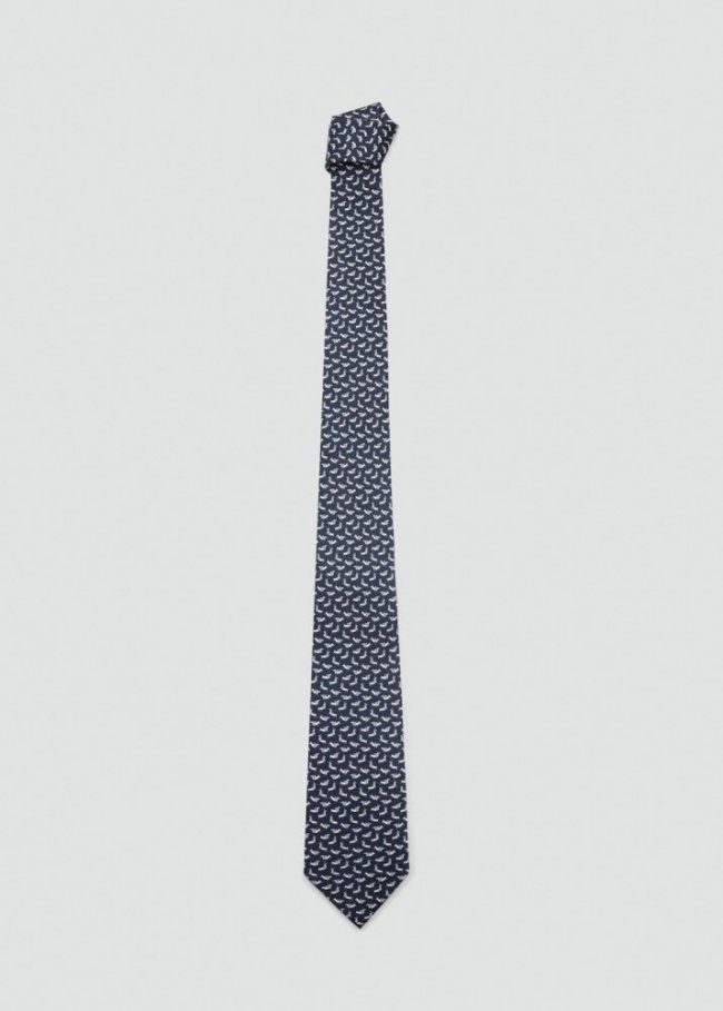 Mango Corbata 100% seda de mora estampado perros - Azul marino oscuro