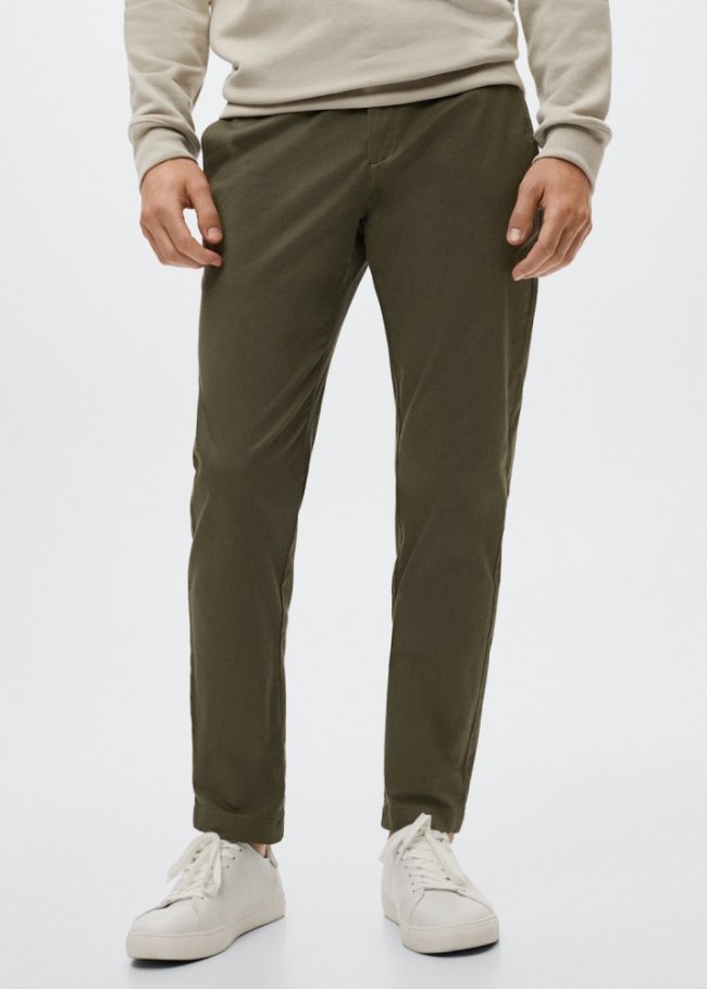 Mango Pantalón algodón tapered crop - Verde medio