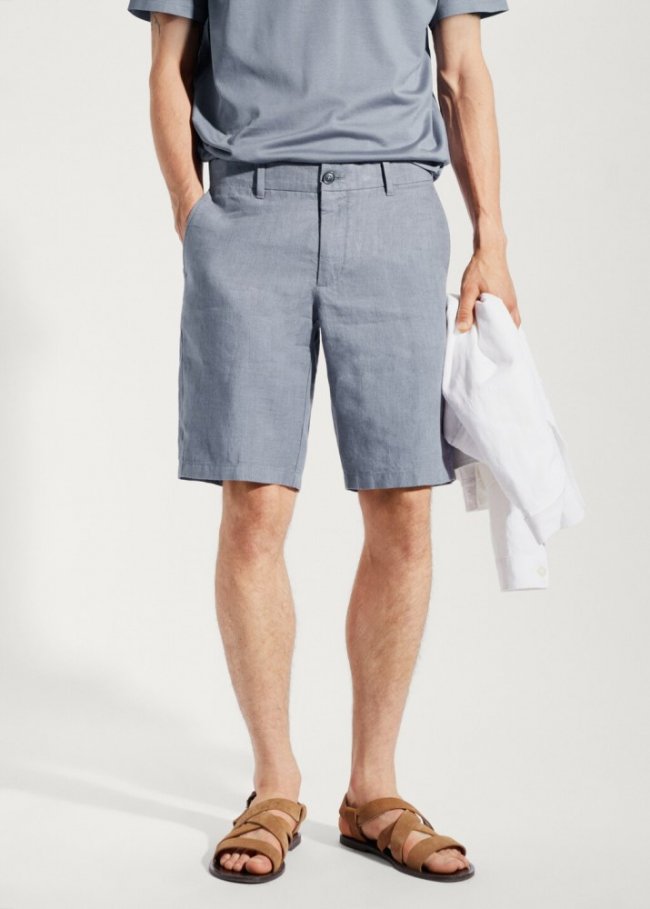 Mango Bermudas 100% lino - Azul indigo