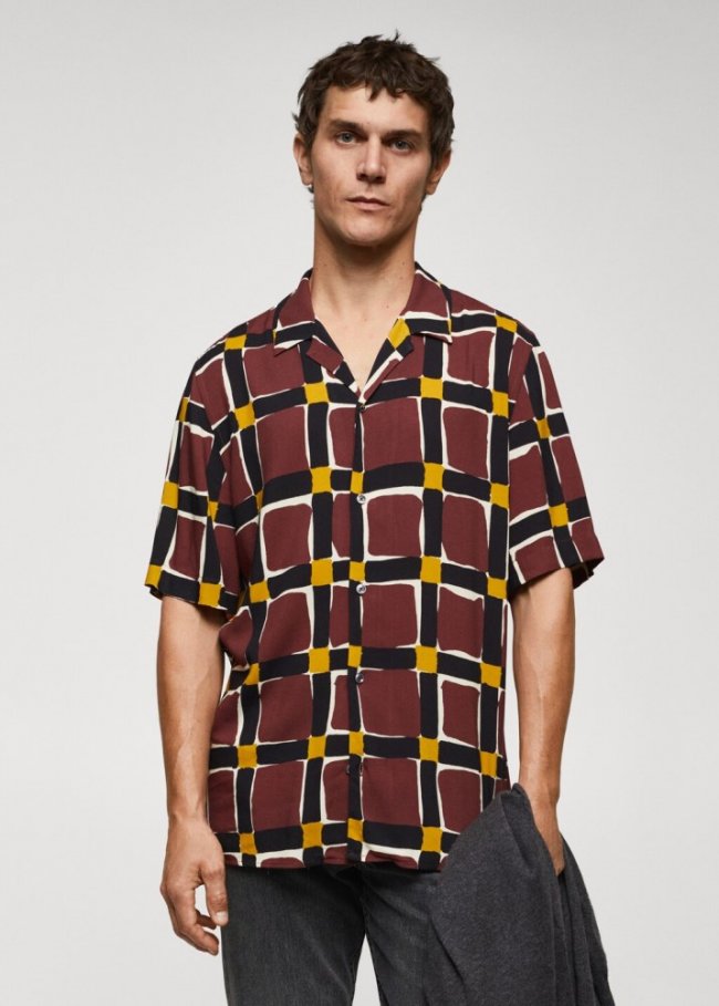 Mango Camisa fluida estampado geométrico - Granate