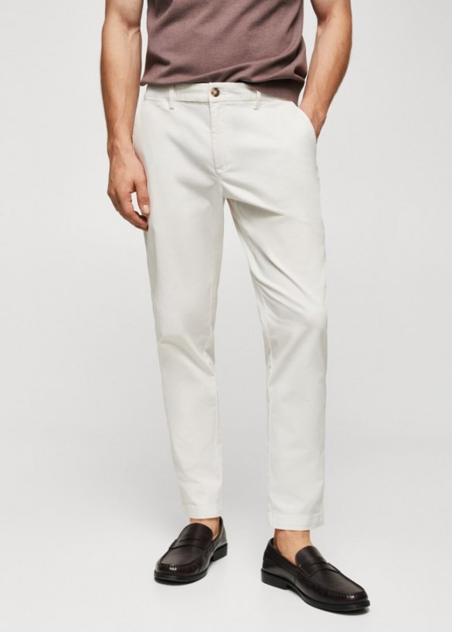 Mango Pantalón algodón tapered crop - Blanco