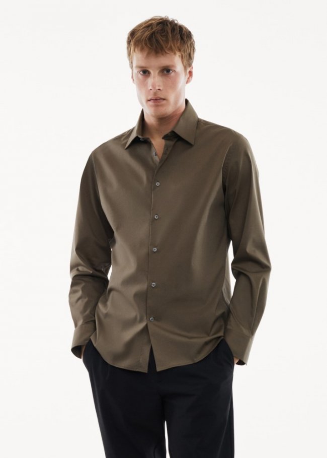 Mango Camisa regular fit algodón stretch - Khaki