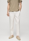 Mango Pantalón lyocell algodón pinzas - Blanco roto