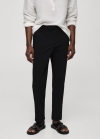 Mango Pantalón algodón seersucker - Negro