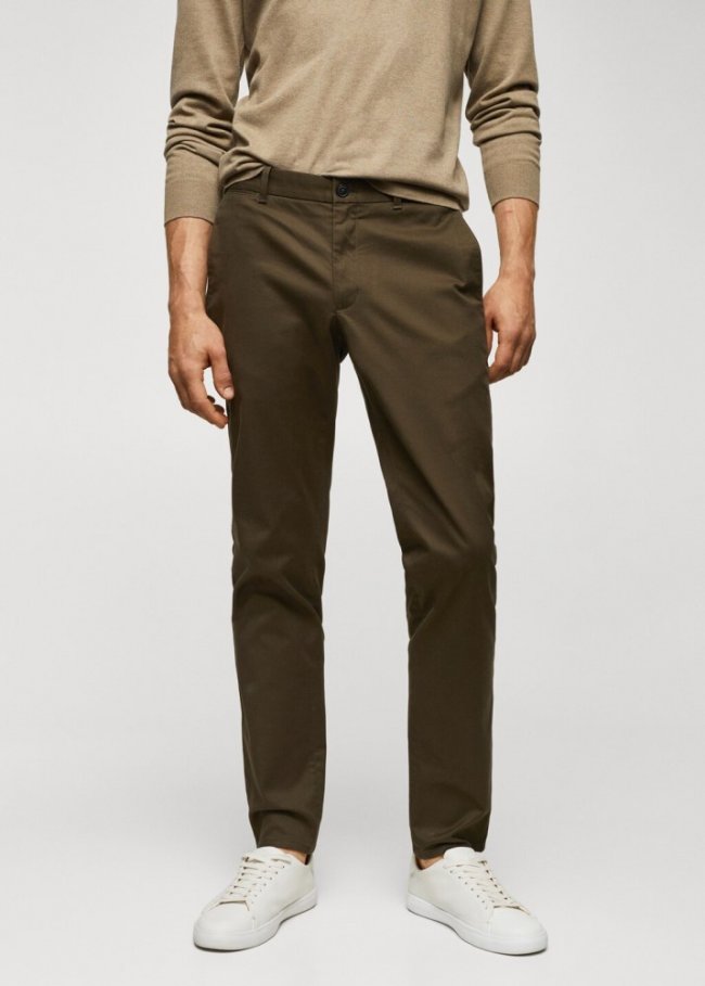 Mango Pantalón chino slim fit sarga - Verde medio