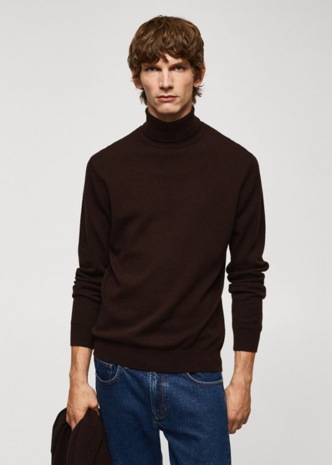 Mango Jersey lana cuello alto - Chocolate