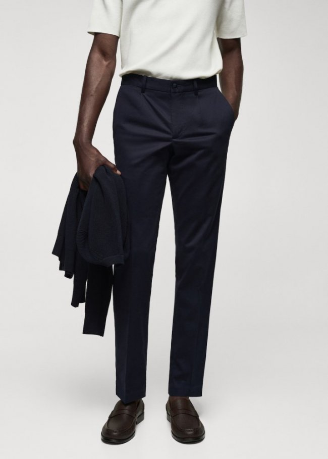 Mango Chino slim fit algodón pinzas - Azul noche