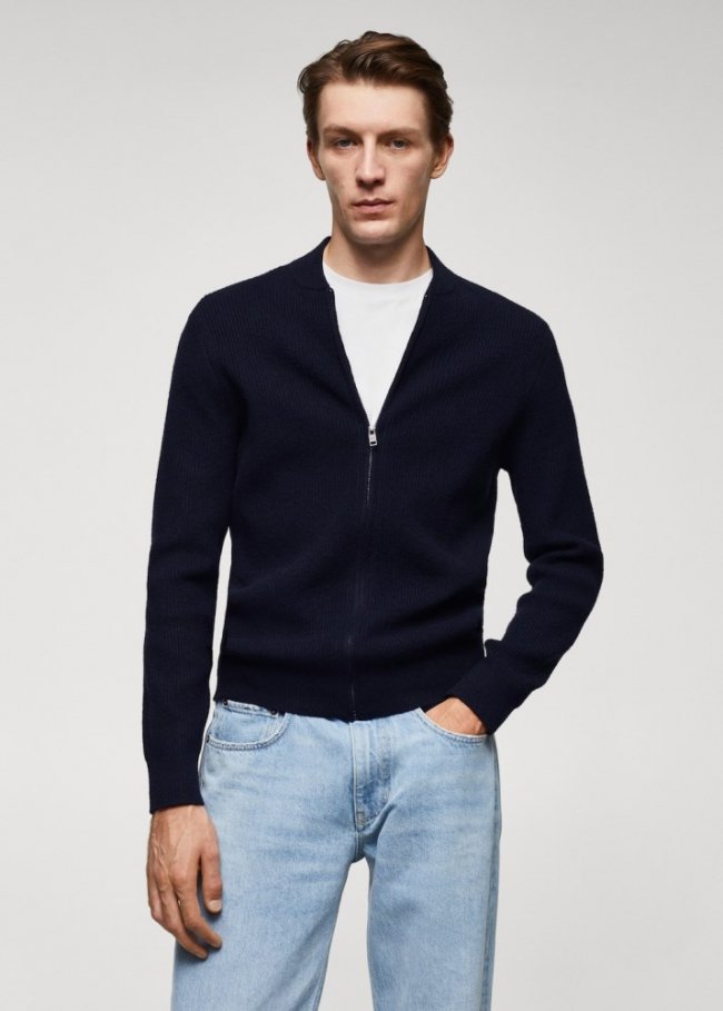 Mango Cardigan canalé mezcla lana - Azul marino