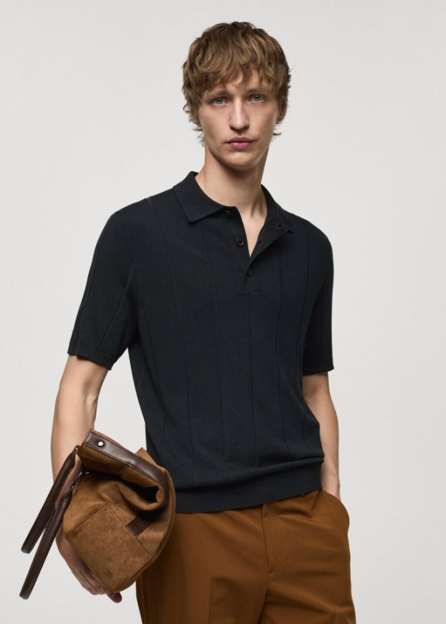 Mango Polo punto fino canalé - Azul marino oscuro