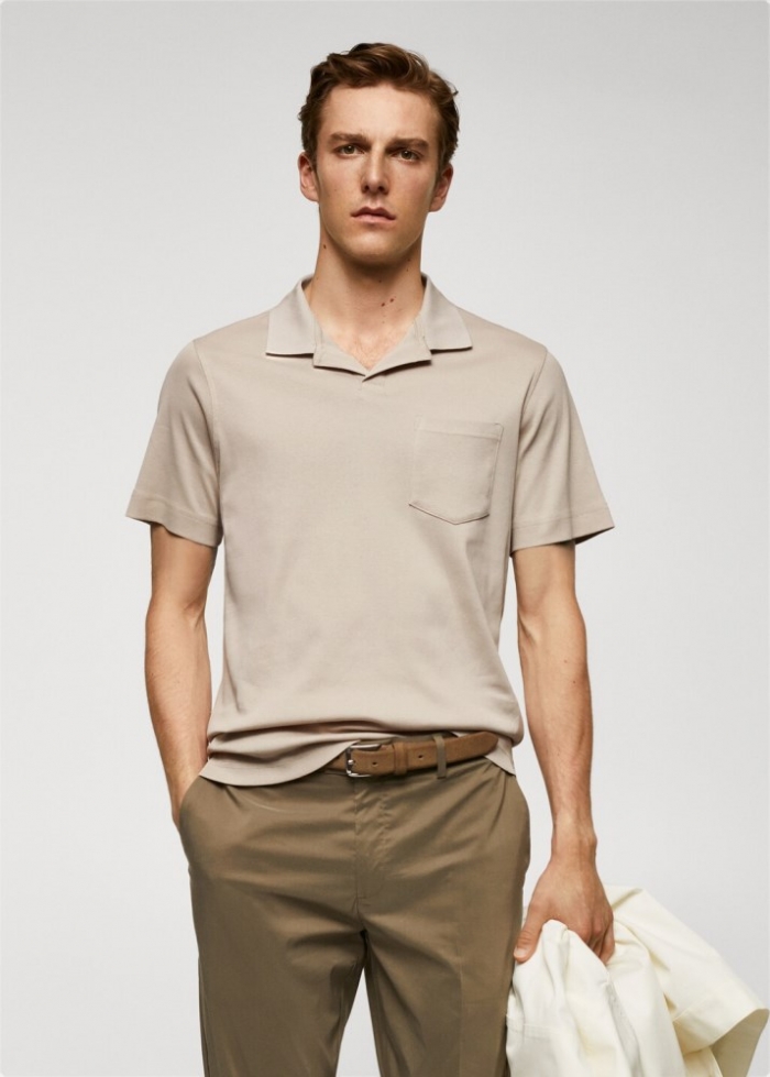 Mango Polo 100% algodón bolsillo - Gris hielo
