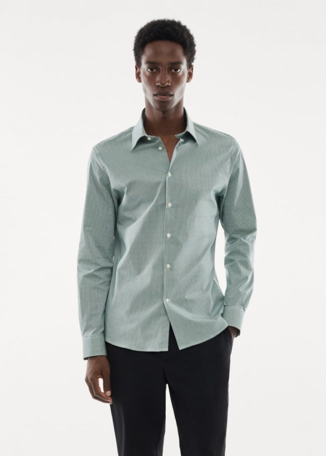 Mango Camisa micro cuadro tejido stretch - Khaki