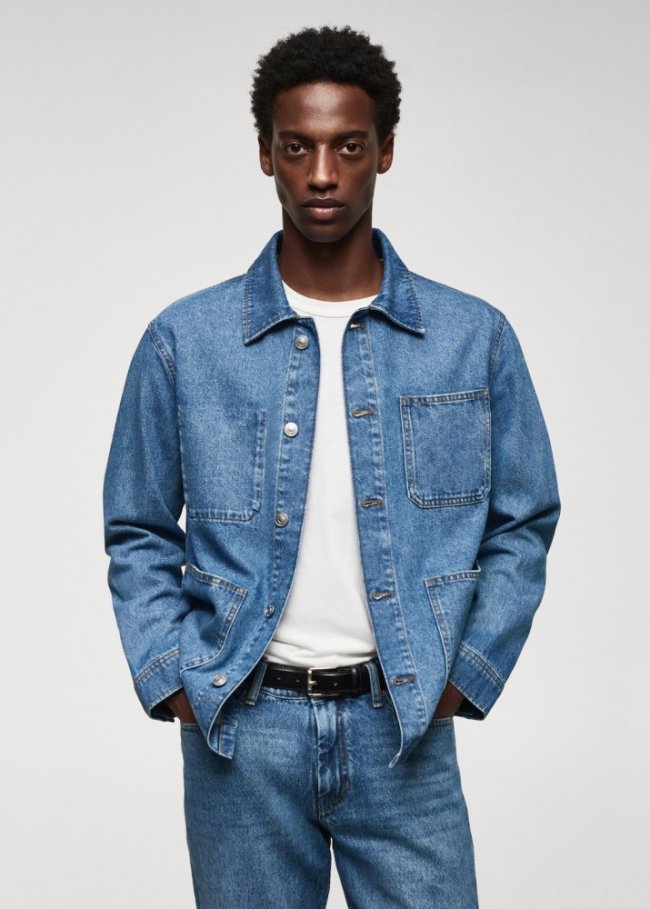 Mango Sobrecamisa tejana algodón bolsillos - Azul oscuro