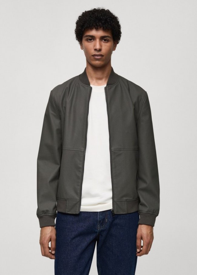 Mango Chaqueta bomber efecto piel - Gris