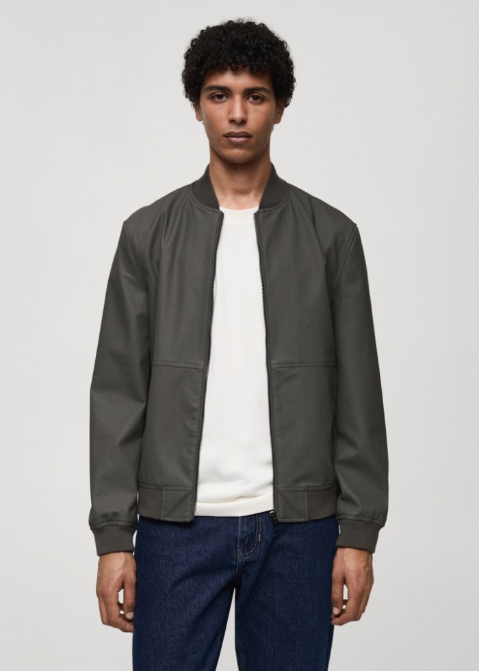 Mango Chaqueta bomber efecto piel - Gris