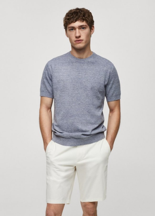 Mango Camiseta punto algodón estructura - Azul indigo