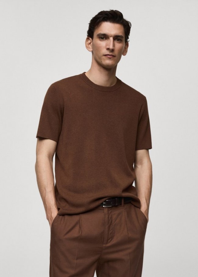 Mango Camiseta punto algodón - Chocolate