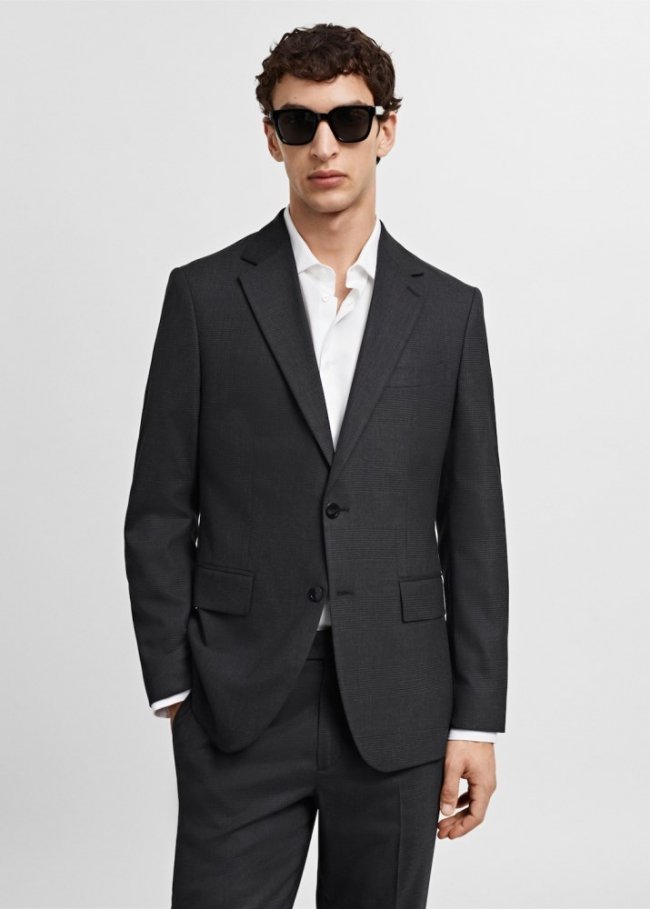 Mango Americana traje lana fría slim fit - Gris