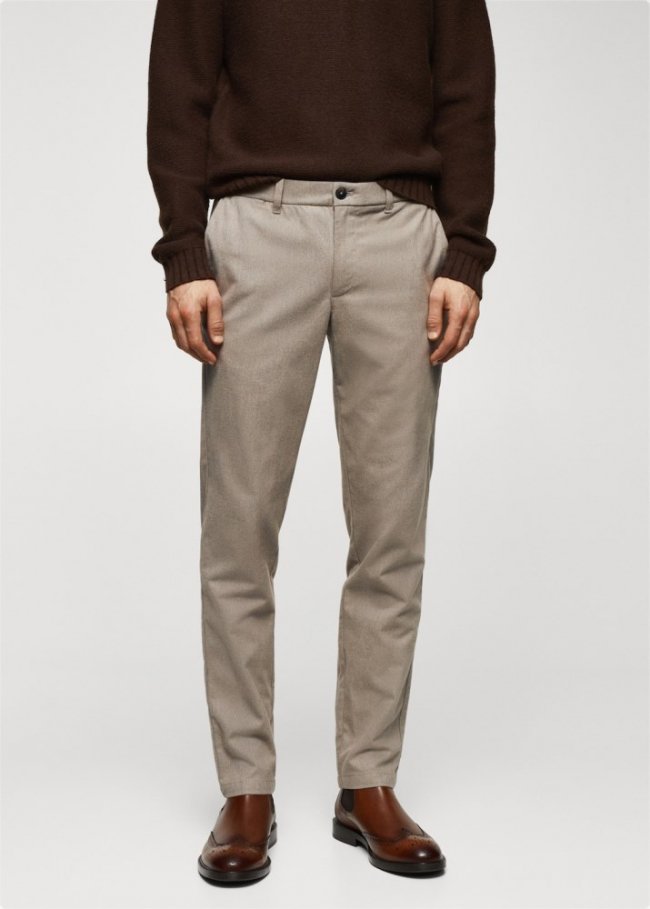 Mango Pantalón slim fit algodón estructura - Beige