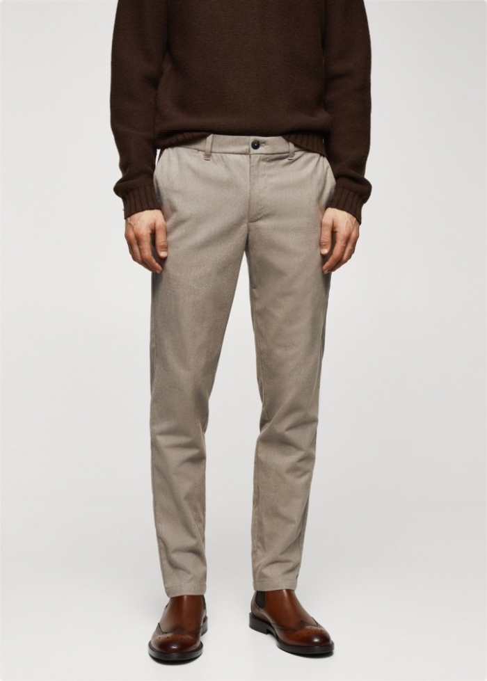 Mango Pantalón slim fit algodón estructura - Beige