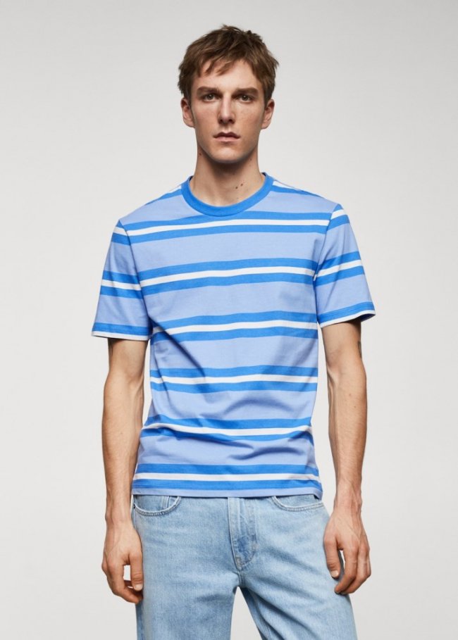 Mango Camiseta 100% algodón rayas - Azul