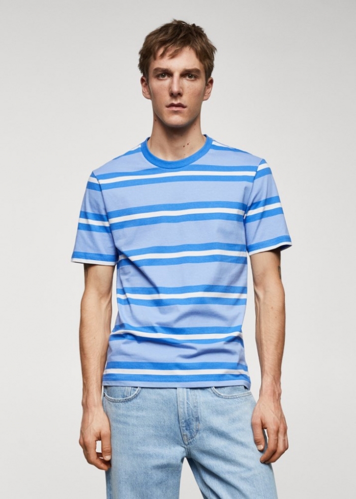 Mango Camiseta 100% algodón rayas - Azul