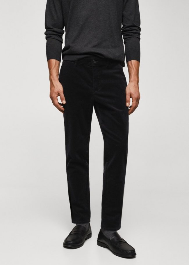 Mango Pantalón pana slim fit crop - Negro