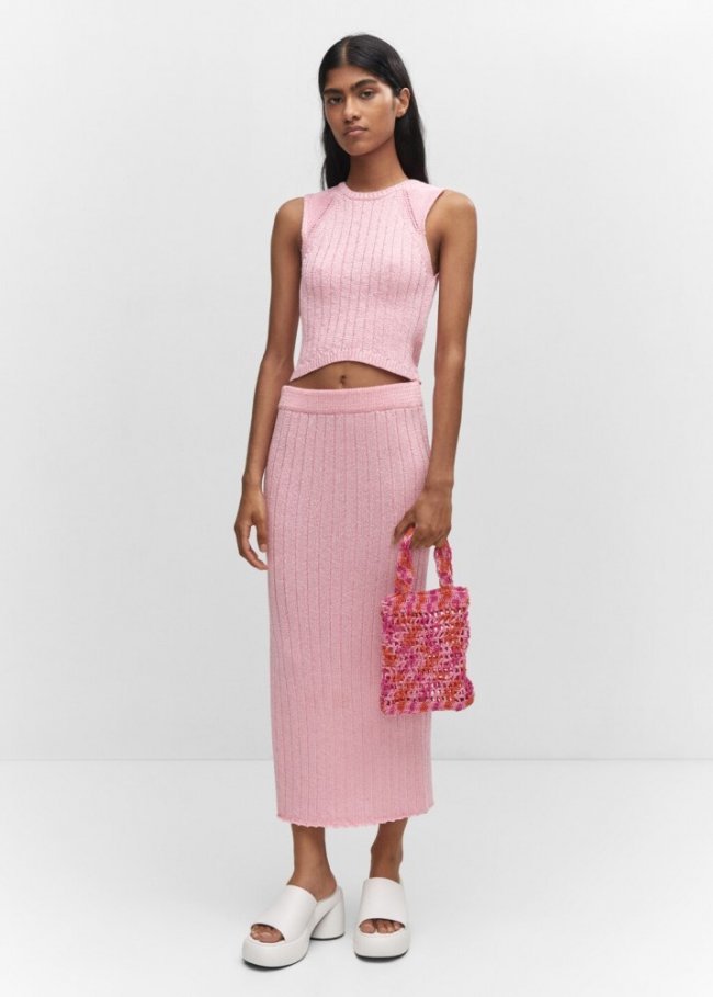 Mango Bolso punto trenzado - Fucsia