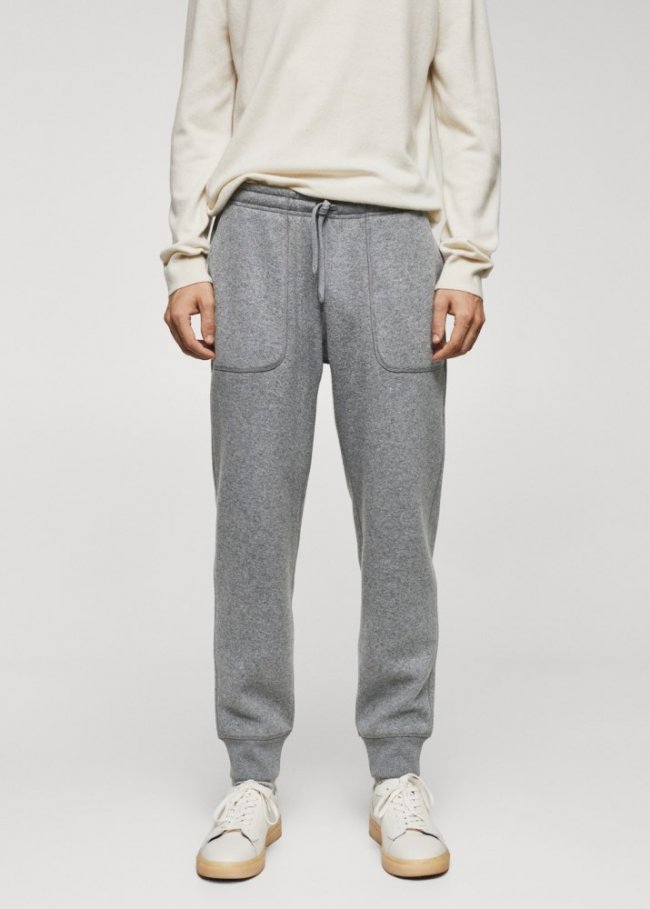 Mango Pantalón jogger mezcla lana - Gris medio vigoré