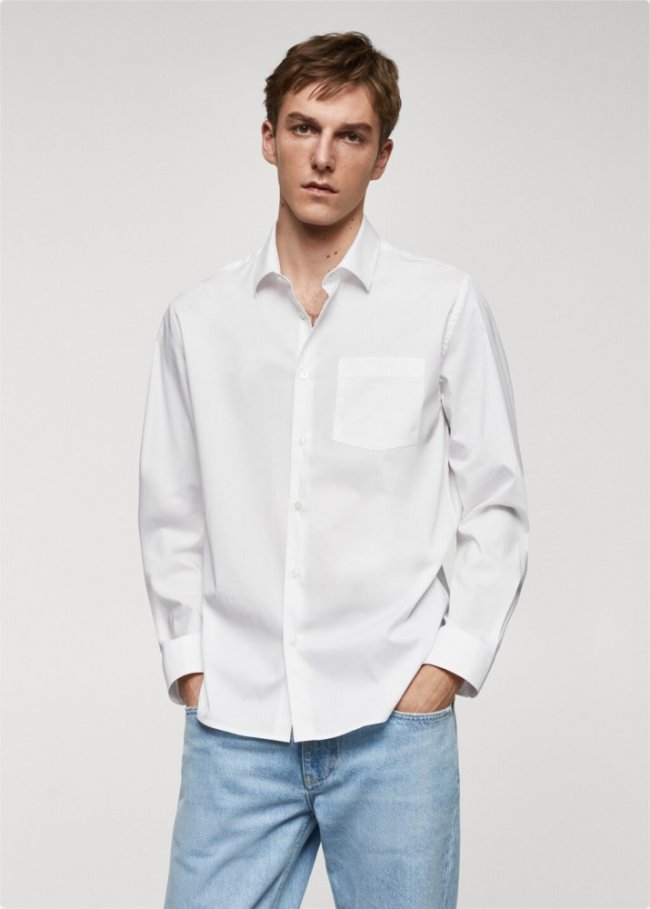 Mango Camisa popelín classic fit - Blanco