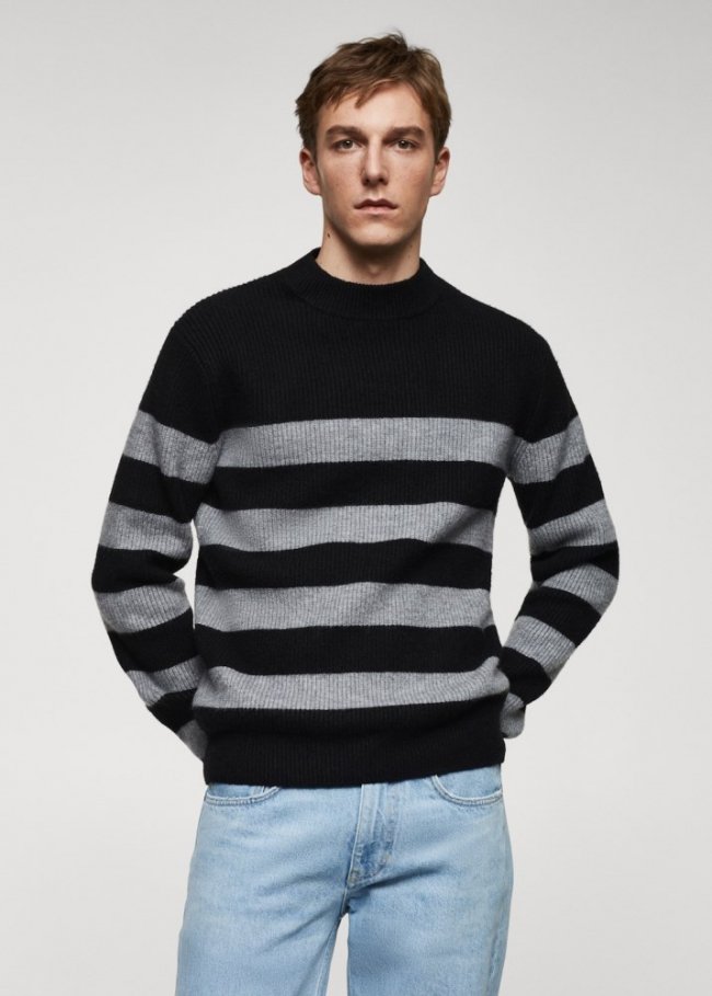 Mango Jersey rayas cuello perkins - Negro