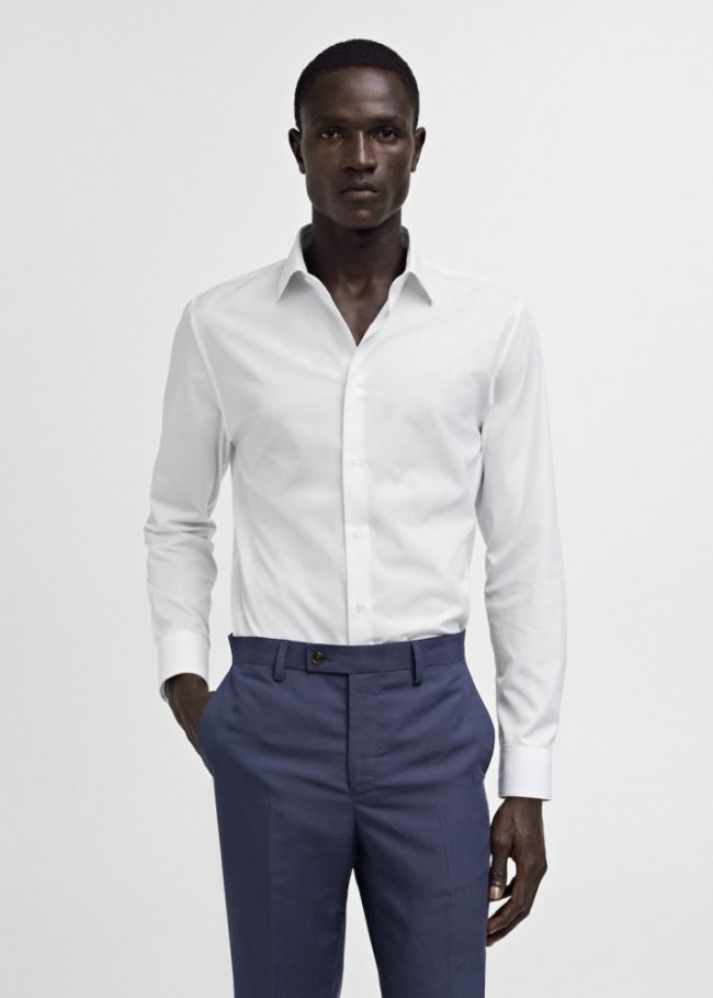 Mango Camisa traje slim fit algodón popelín - Blanco