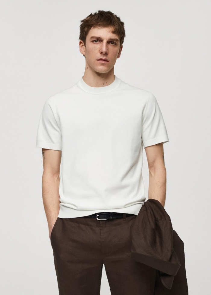 Mango Camiseta punto fino - Blanco